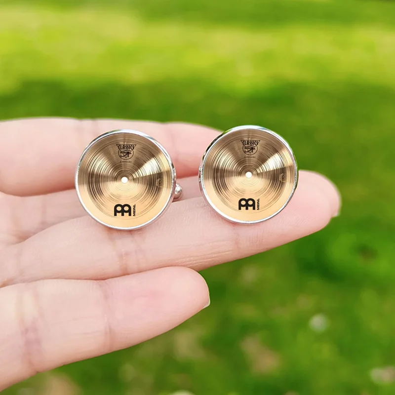 Fashion Drummer Cymbals Cufflinks for Mens High Quality DJ Cymbal Photo Drum Glass Dome Cuff Links Buttons Party Wedding Jewelry