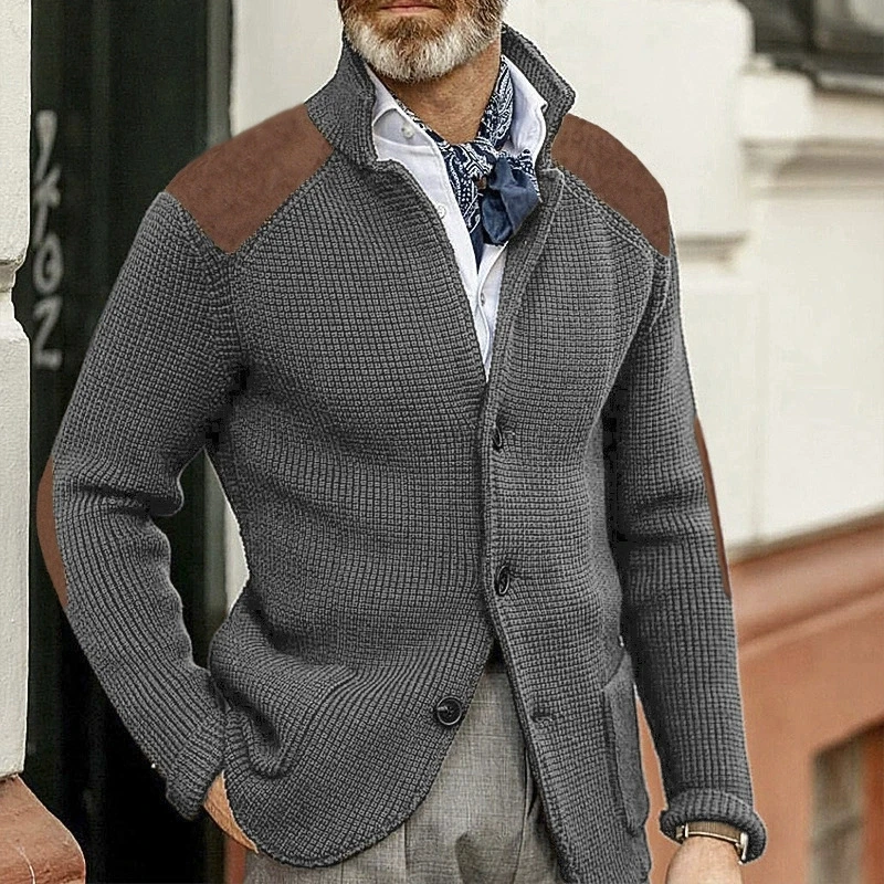 Moda de luxo outono e inverno novo suéter cardigan fino ajuste lapela manga comprida jaqueta de malha top mais suéter masculino