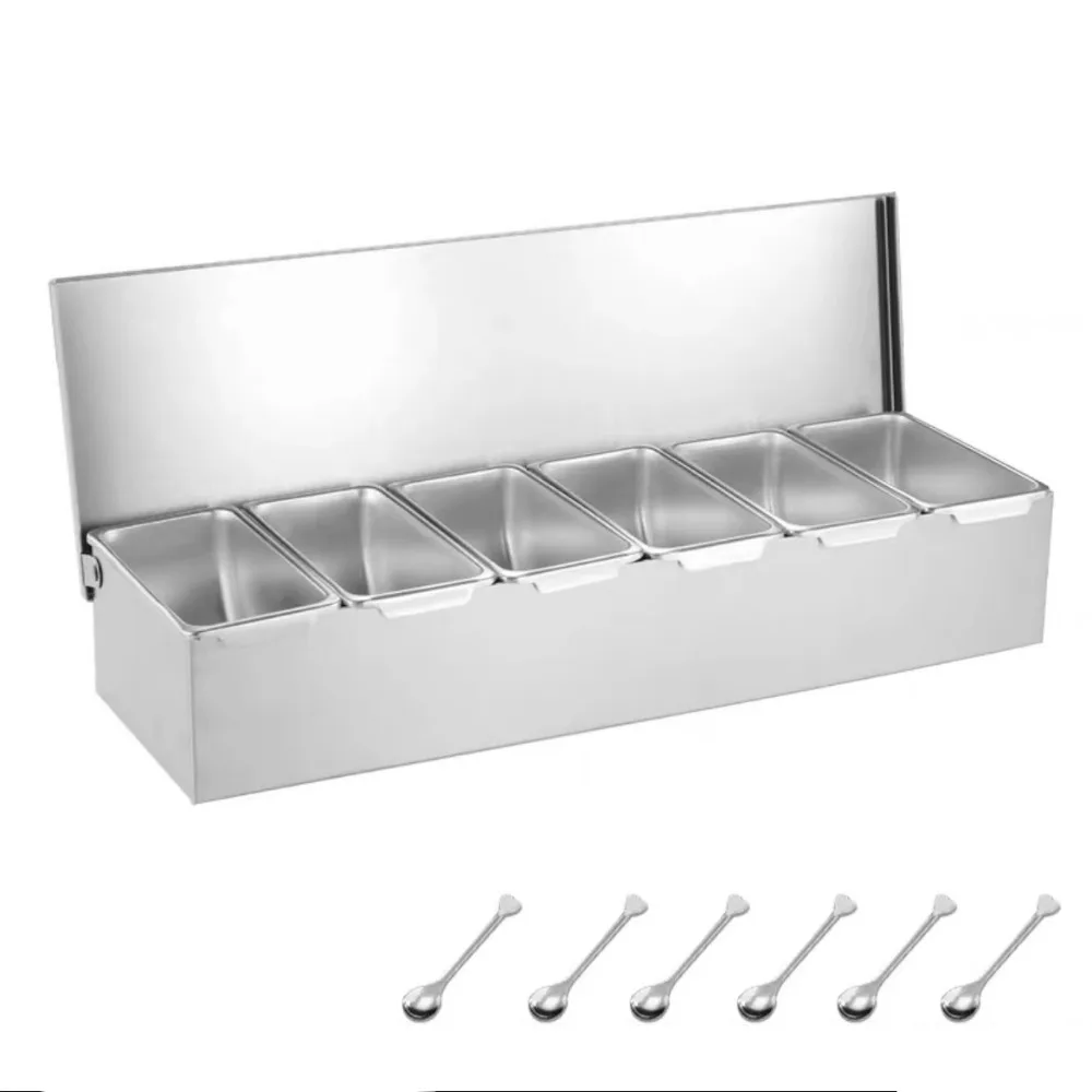 Creative Spice Storage Box 2/3/4/5/6 Grids with Lid Spice Seasoning Container with Spoon Stainless Steel Kitchen Spice Rack