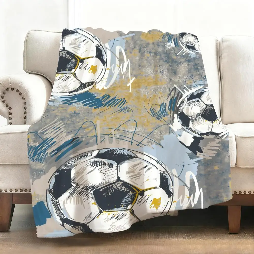 

Мягкое фланелевое одеяло с крутым футбольным узором, теплое, приятное для кожи покрывало до колена для дивана, офисной кровати, путешествий, зимы, больших размеров