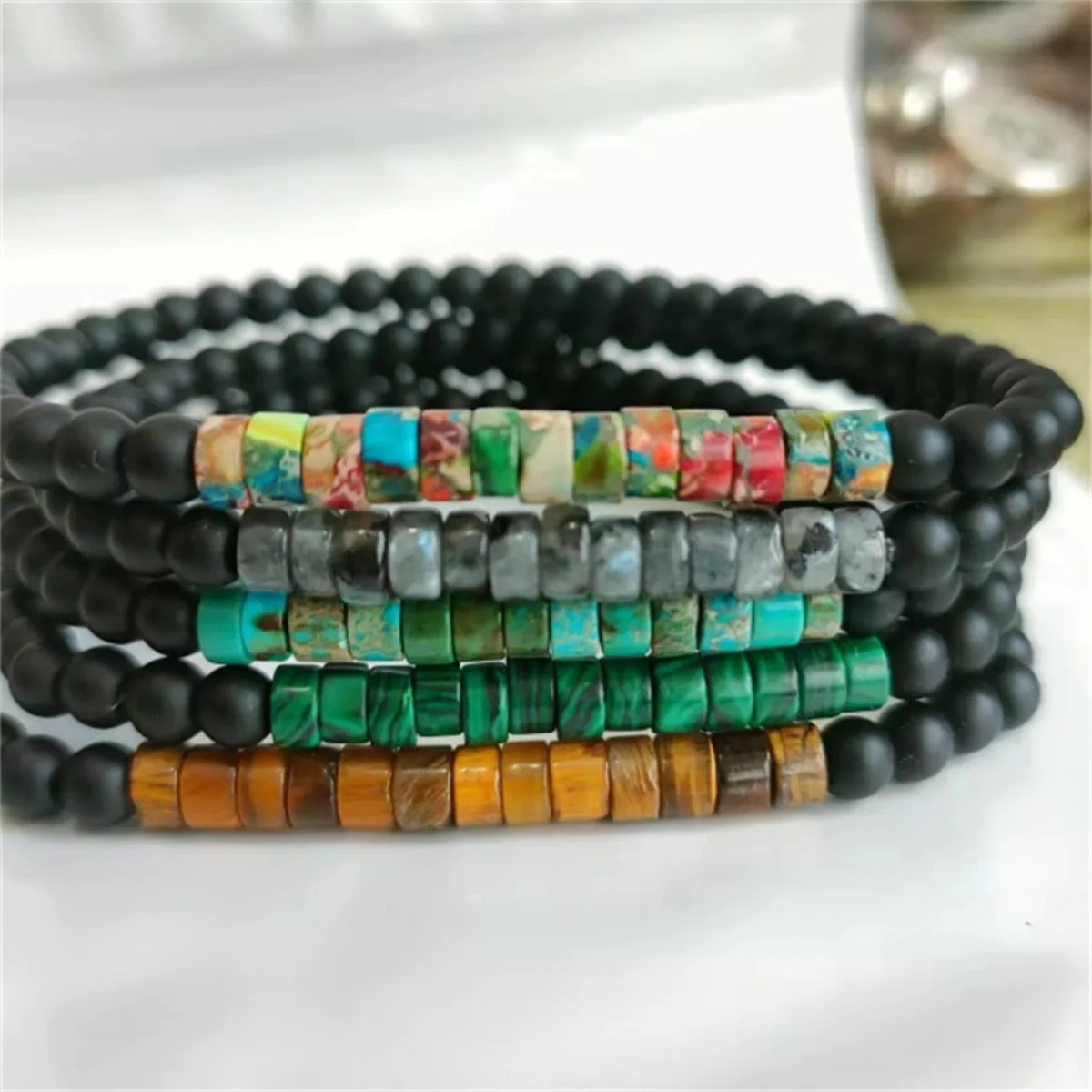 Minimalistisches 4mm Perlenarmband Unisex Kaiser Onyx Kleines Steinarmband Meditation Yoga Strang Armband Paar Brazalete Pulsera Neu