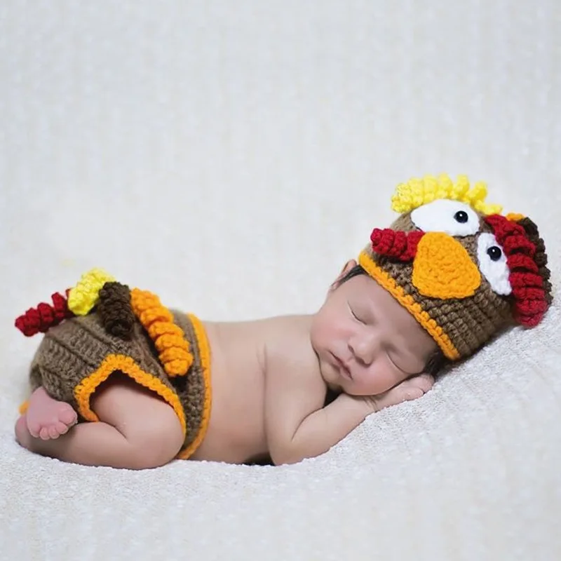 

Handwoven Baby Photography Clothing, Turkey Shaped Knitted Hat+pants, 2-piece Set of Darling Shoot A Film Props Accessories