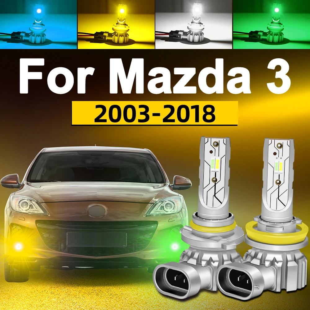 For Mazda 3 Fog Lights LED Dual Colors Front Fog Lamp Bulb BL BM BN 2009-2016 2015 2014 2013 2012 2011 2010 Yellow Lemon Green