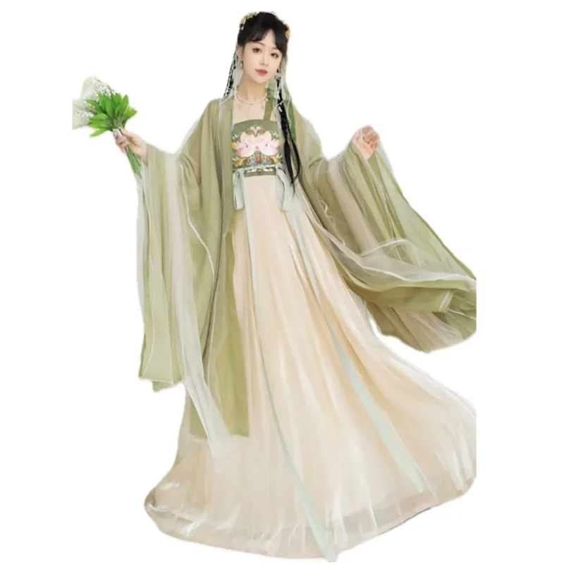 

Plus Size 4XL Hanfu Dress For Women 120kg Ancient Chinese Hanfu Tang Suits Cosplay Costume Vintage Green Embroidered Hanfu Dress