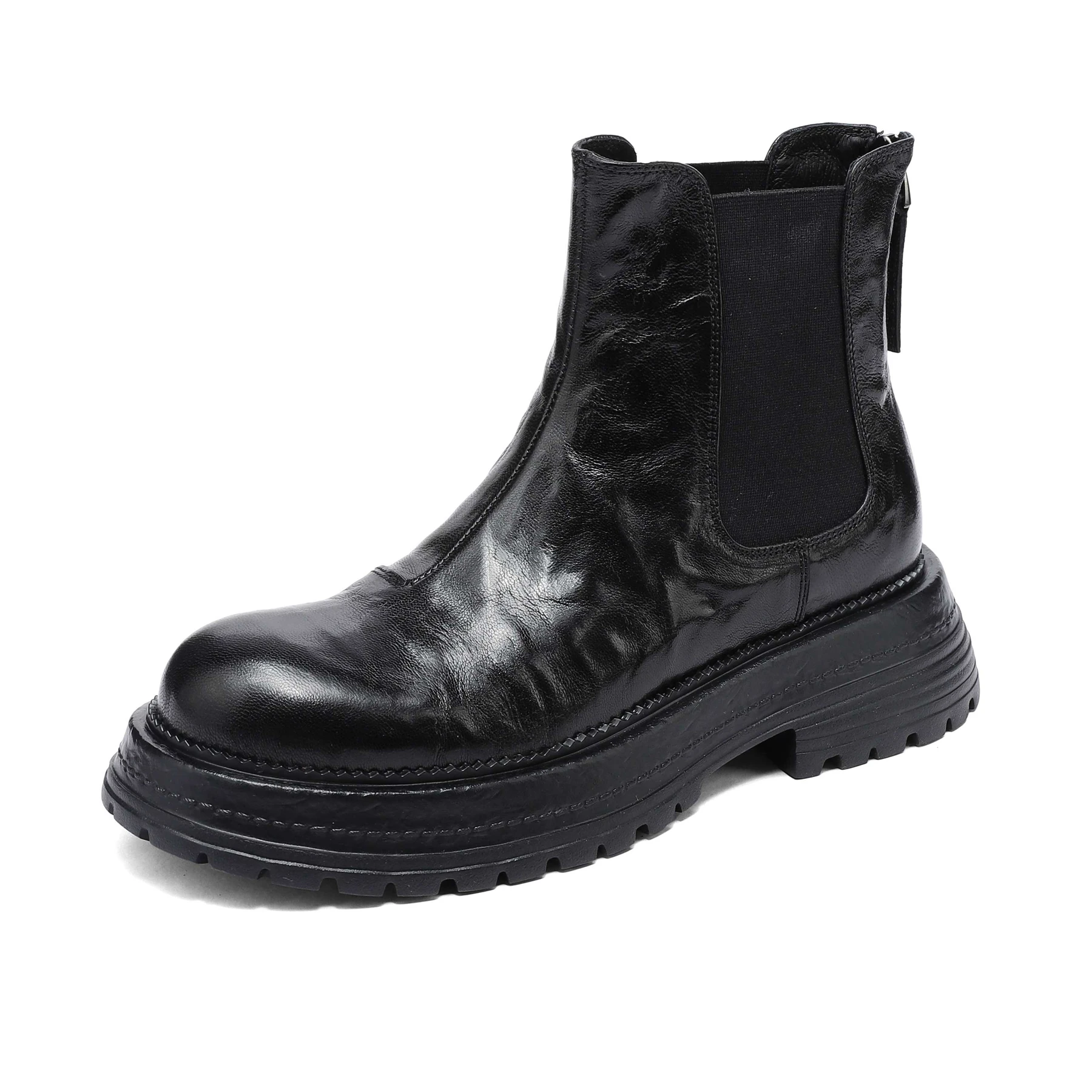 Superstar Sheepskin Round Toe High Heels Zipper Modern Chelsea Boots Warm Winter Oxford Shoes Dating Platform Casual Ankle Boots