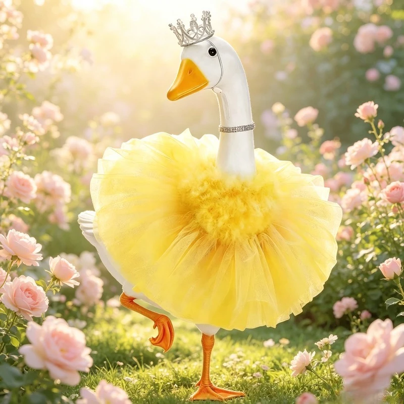 The Porch Goose Costume with Necklace and Feathers Is Suitable for Lawn Decoration and Courtyard Decoration Without Geese