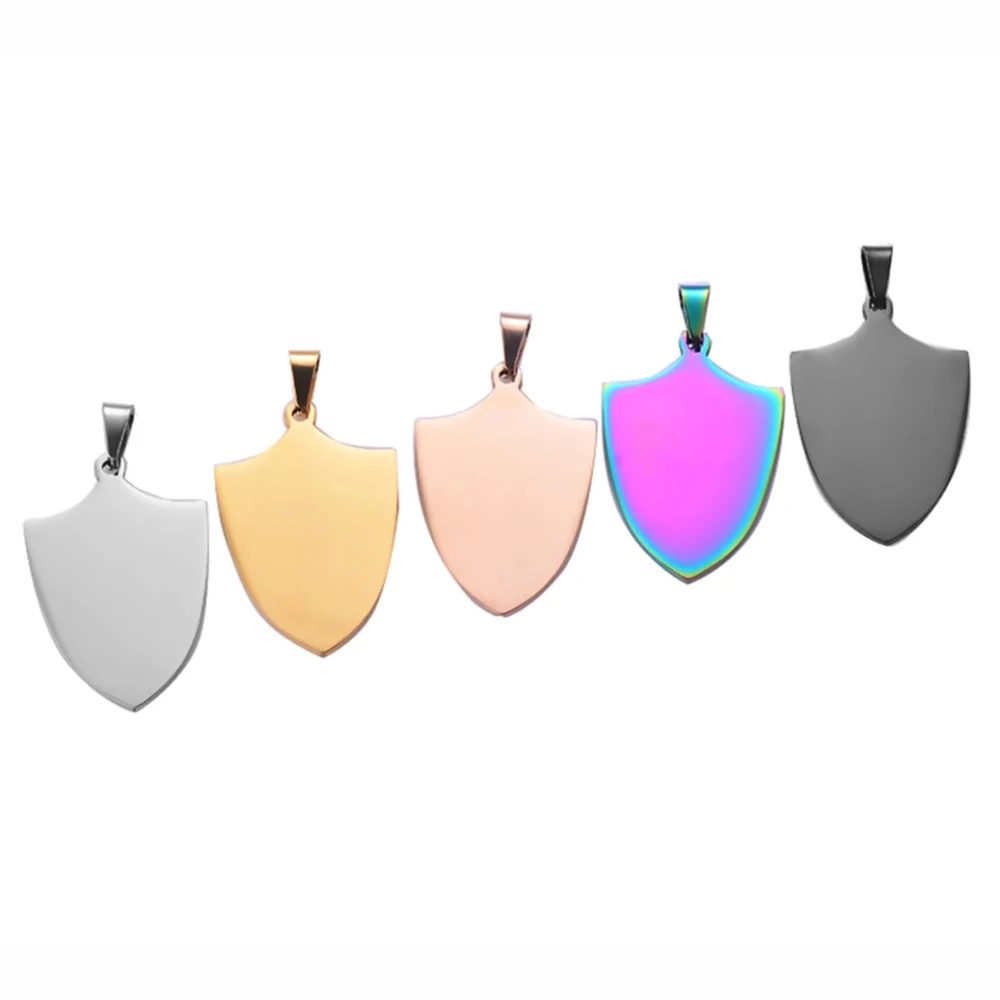 

10 Pcs Wholesale 29X45 Shield Shape 5 Colors Men Stainless Steel Stamping Blank Dog Tags Pendant Necklace Jewelry Findings