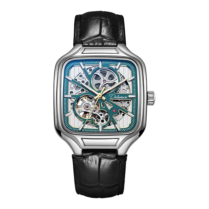 

Dulunwe квадратные мужские полностью автоматические механические часы с полым модным мужским ночником водонепроницаемые модные часы 6053