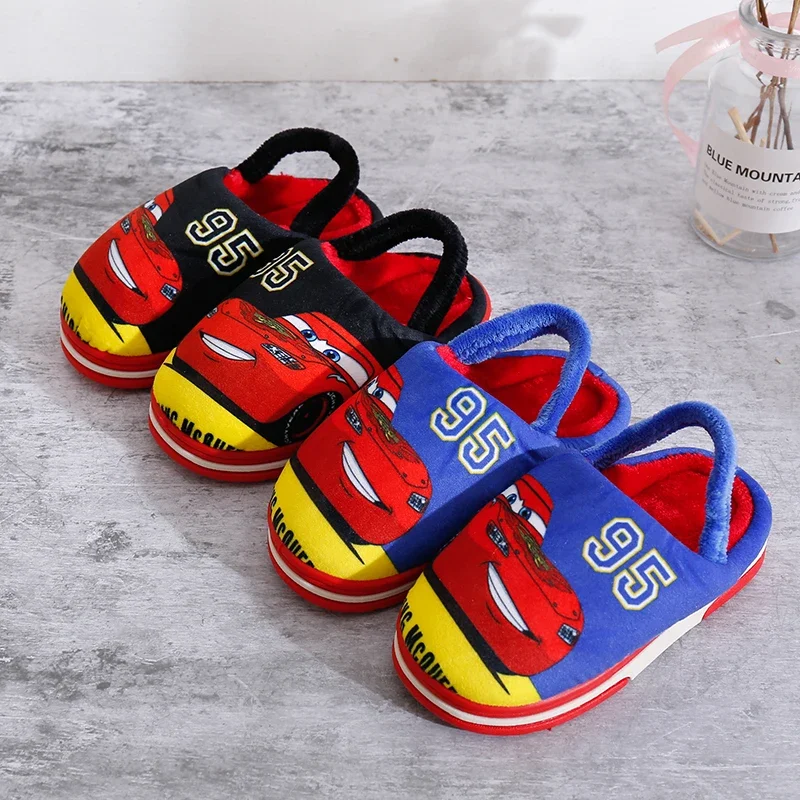 Disney children's cotton slippers cute Mickey mouse cartoon plush home anti-skid 1-3 year old boys and girls car wool slippers