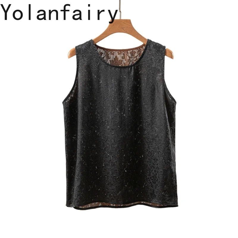 

YOLANFAIRY, топы на бретелях из 100% натурального шелка тутового шелка, женский дышащий жаккардовый жилет без рукавов, весна-лето, двусторонние женские майки