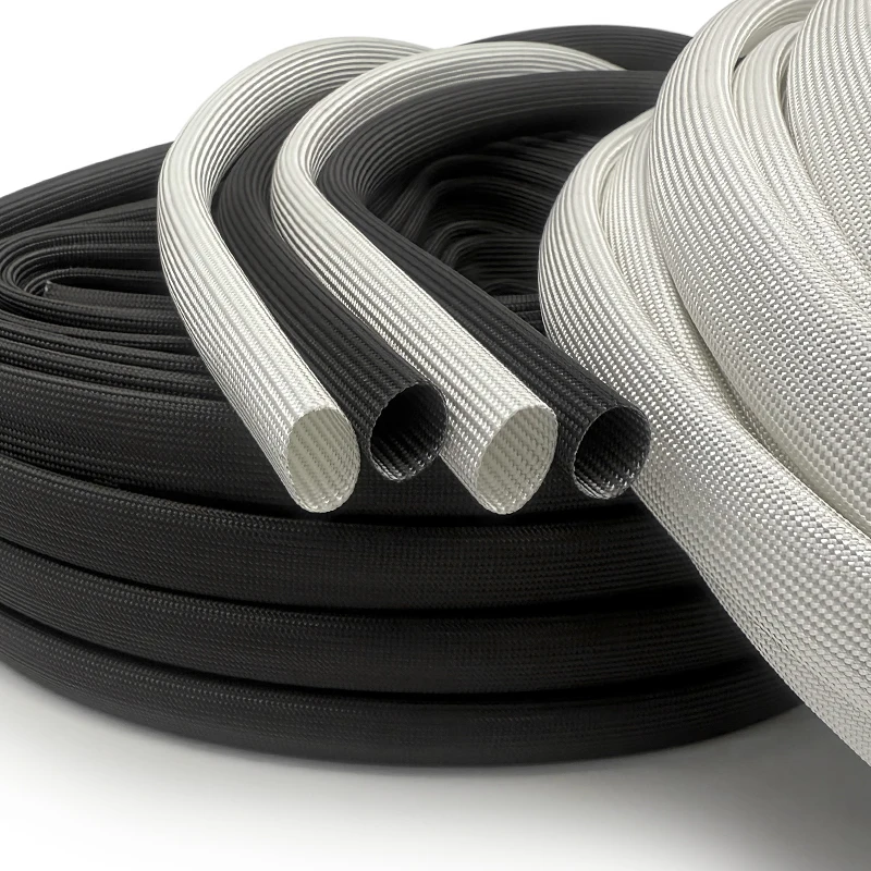 

2/10M Fiberglass Sleeve 600 Deg High Temperature Braided Chemical Fiber Tube ID 1-35mm Fiberglass Sleeving White/Black