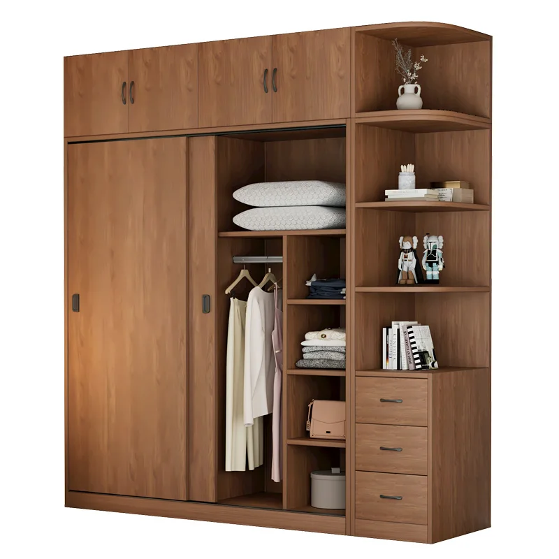 

Solid wood wardrobe household bedroom rental house with modern simple assembly installation-free sliding door