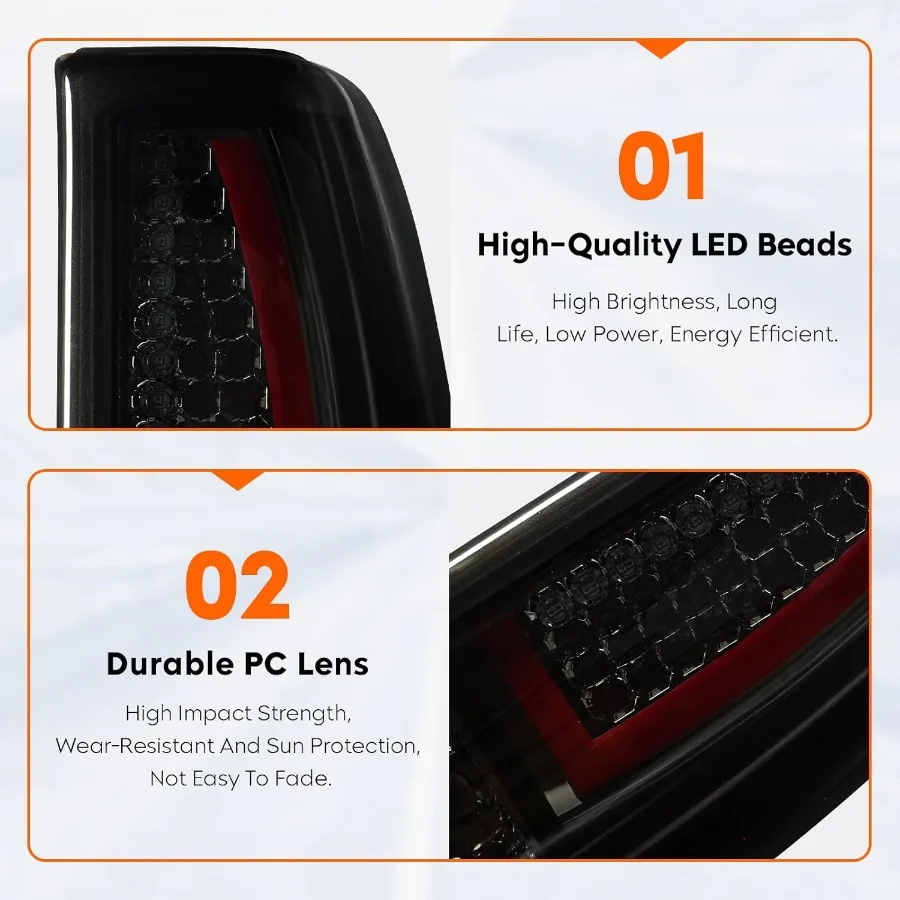 LED Rear Tail Light with Third Brake Lamp for Chevrolet Silverado 1500 2500 9902 1500HD 2500HD 0102 and GMC Sierra 1500 2500 99