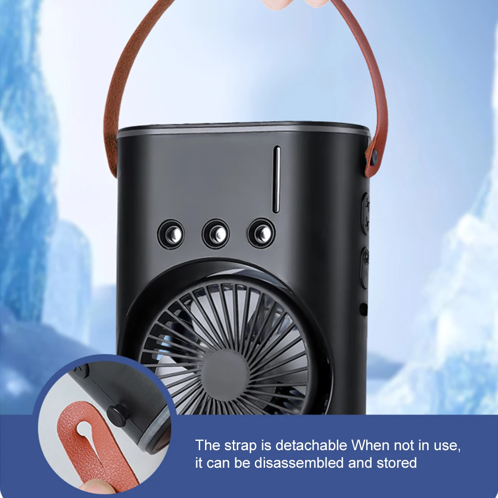 Ventilador de aire acondicionado con pulverizador de doble cabezal, Enfriador de aire de escritorio USB recargable de 3 velocidades, luz nocturna, fácil refrigeración para oficina y hogar