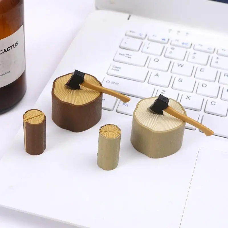 1:12 Dollhouse Miniature Simulation Plastic Axe Wood Stump Chopping Block Set Model Mini Farm Scene Decor Accessories Craft Prop