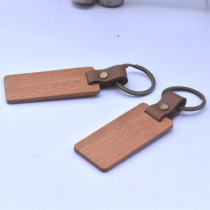 60Pcs Leather Strap Wooden Blank Keychains for Craft Gifts
