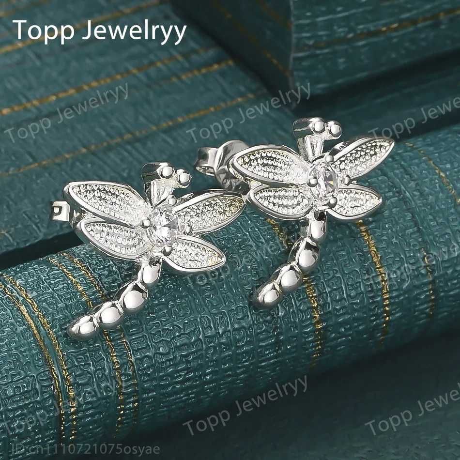 

Elegant 925 Sterling Silver Delicate Dragonfly Zircon Earrings Fashionable Women's Charm Wedding Gift Jewelry