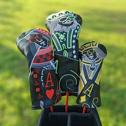 Poker JQK Embroidered Golf Club Head Covers For Hybrid Driver Fairway WoodGolf Club Iron Head Covers With Magnetic Buckle