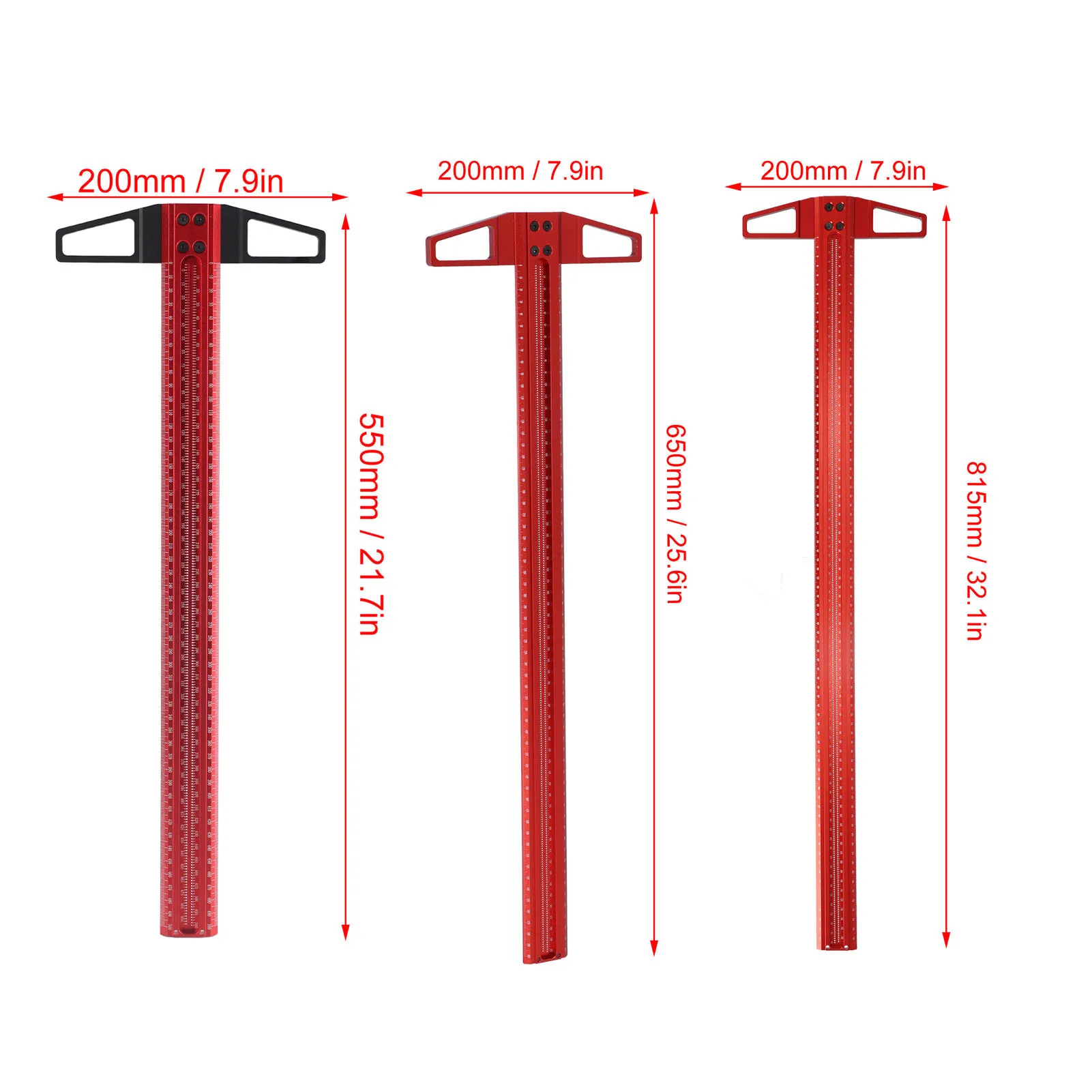 T500/600/760 Shaped Ruler, T Type Woodworking Ruler Hole Positioning Scribing Gauge Aluminum Alloy Measuring Tool for Carpenter