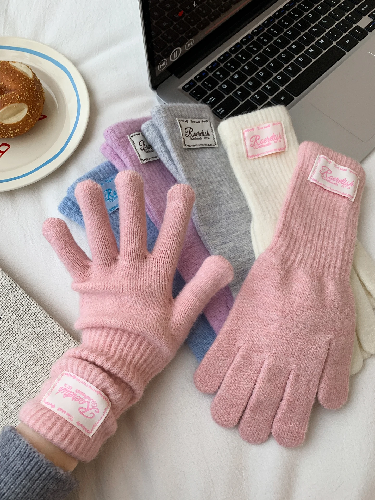 Korean Style Long Thickened Knitted Gloves for Women Winter Cycling Touchscreen Compatible Fingerless Gloves Warm Cold Proof