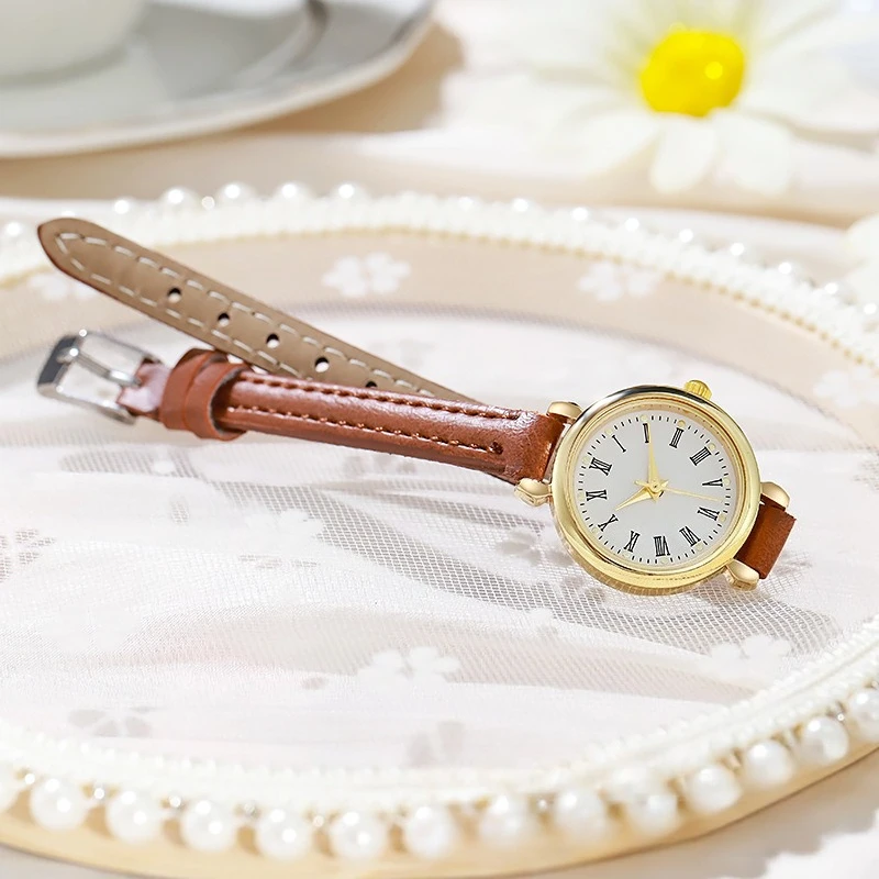 

Простые женские часы в стиле ретро с маленьким циферблатом, тонким ремешком, кожаным ремешком, кварцевые часы для женщин, наручные часы Часы Женские Наручные