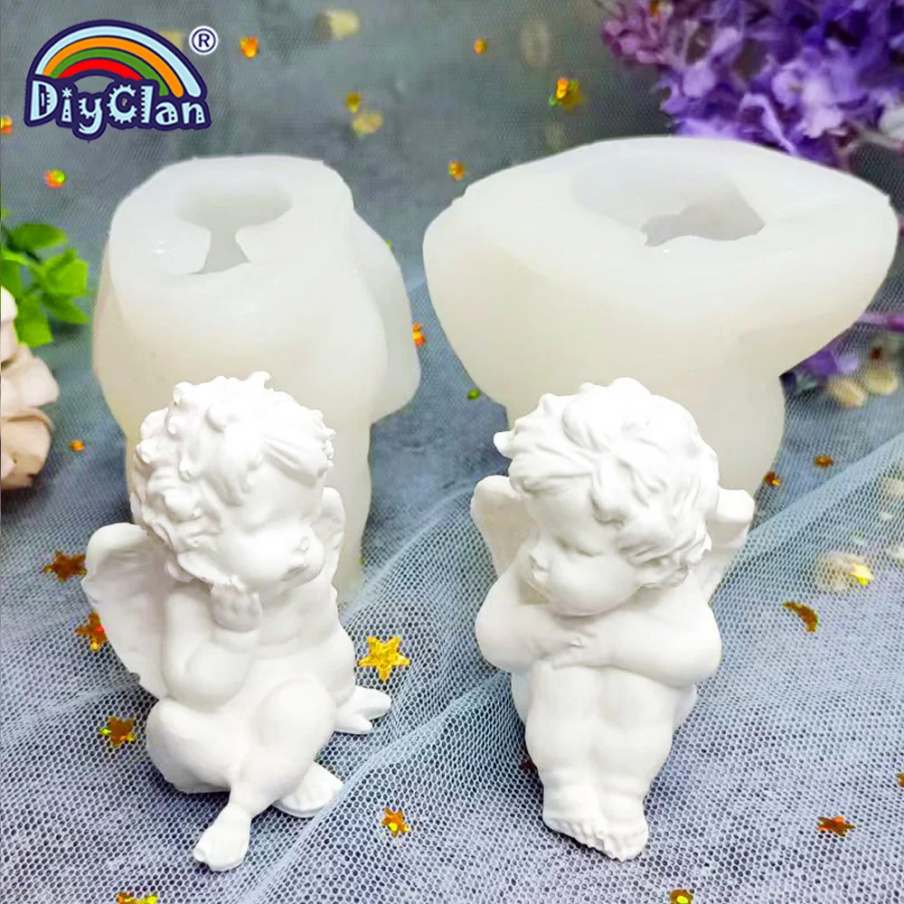 3D Cute Angel Cake Biscuit Baking Appliance Candles mould Epoxy Resin Aromatherapy Gypsum Chocolate Diy Handmade Silicone Mold