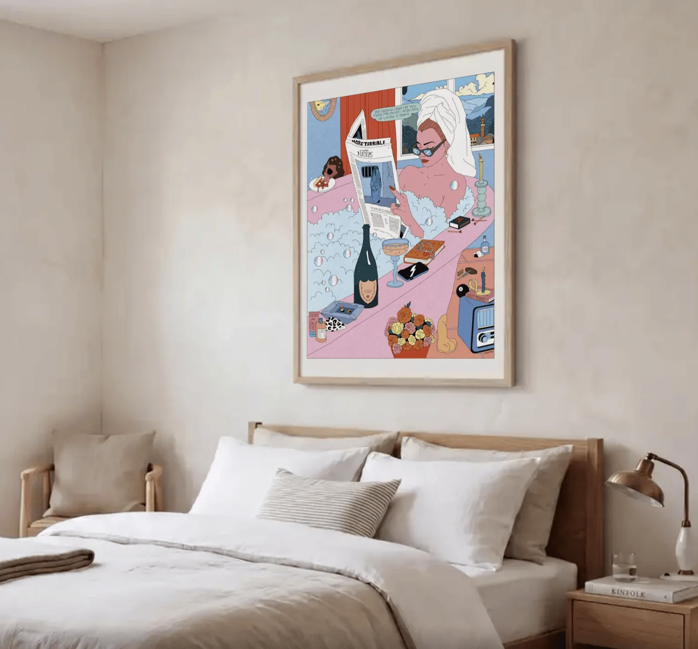 Bathroom Lady Wall Art Canvas Prints, Retro Bubble Bath Posters, Funky Modern Decor for Living Room Bathroom Gallery Wall Decor