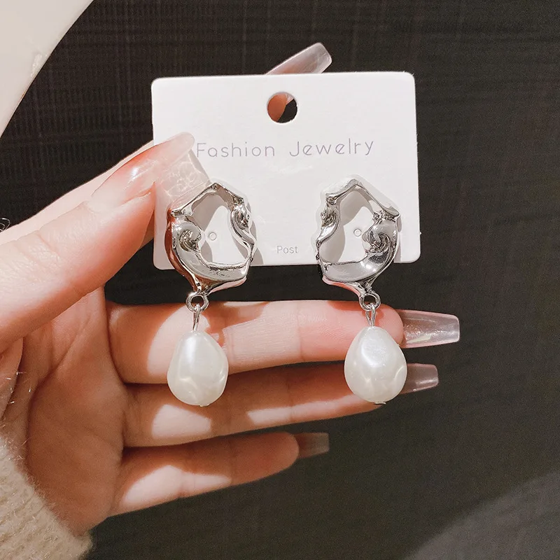 Summer Silver Color  Irregular Zircon  Pearl  For Women New Round Geometry Earring For Women Jewelry Accessories Gift