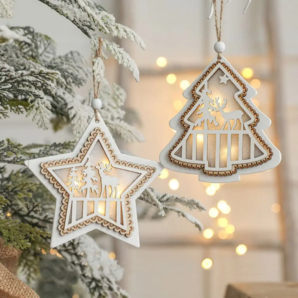 Light Christmas Wooden LED Pendant Xmas Ornament Hangging Glowing Pendant Photographic Props Elk Christmas Tree Decorations