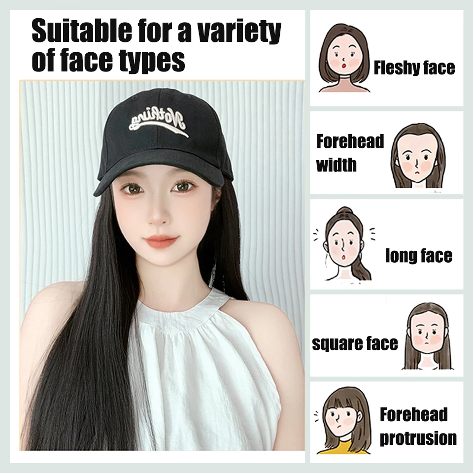 Synthetic Long Straight Hair Wig Hats Integrated Female Fashion Baseball Cap Straight Hair Cap Wig Hat Suitable For Daily Wear