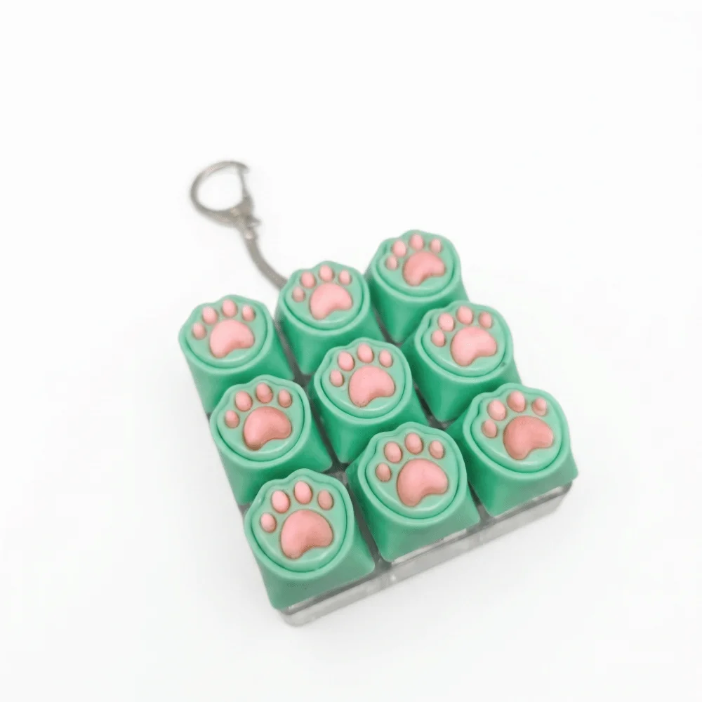Cat Paw Button Cat Fidget Keychain Luminated Button Silent Keys Cat Mechanical Keyboard Keyring Creative Portable Design