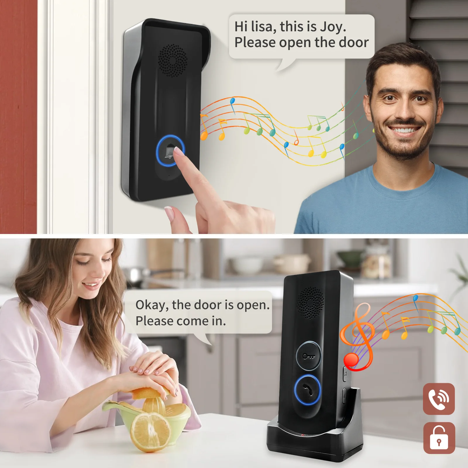 Two Way Intercom Wireless Doorbell for Home  Warehouse, One Button Unlocking Waterproof Wireless Intercom Doorbell