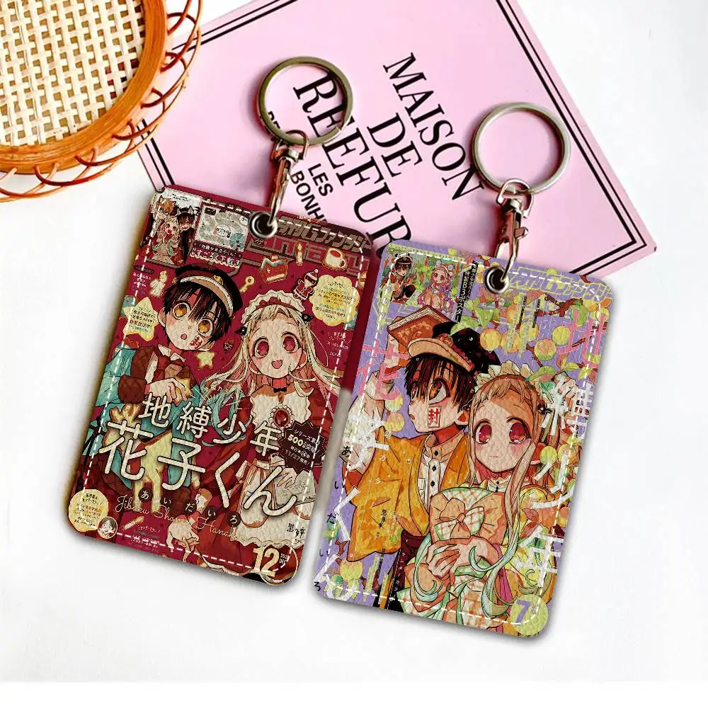 Anime Toilet B-Bound H-Hanako Kun 1Pc PU Leather Card Holder Keychain Key Ring Door Lock Access Tags ID Card Case Keychain Card