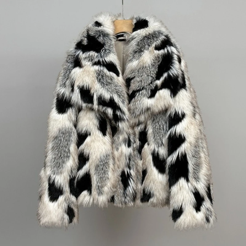 

Женское пальто из искусственного лисьего меха с леопардовым принтом для пальто с отложным матросским воротником, куртка из искусственного норкового меха, экологически чистый кардиган, топы