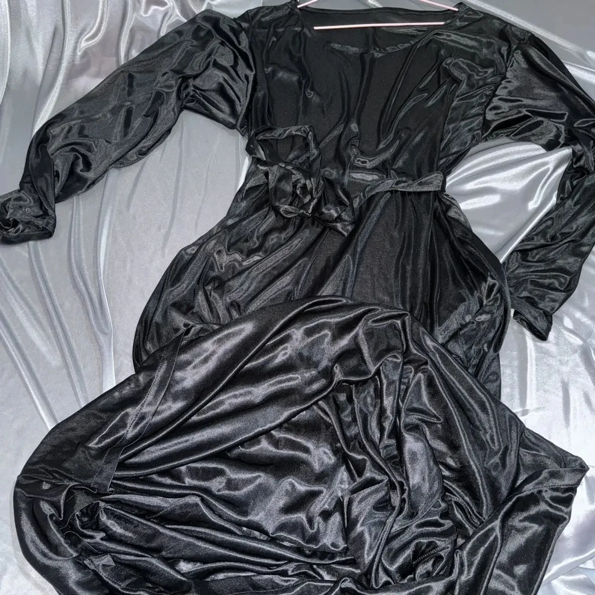 Glossy Sexy Women Satin Long Dress Long Sleeve Loose Night Dress Plus Size Sleeping Robe