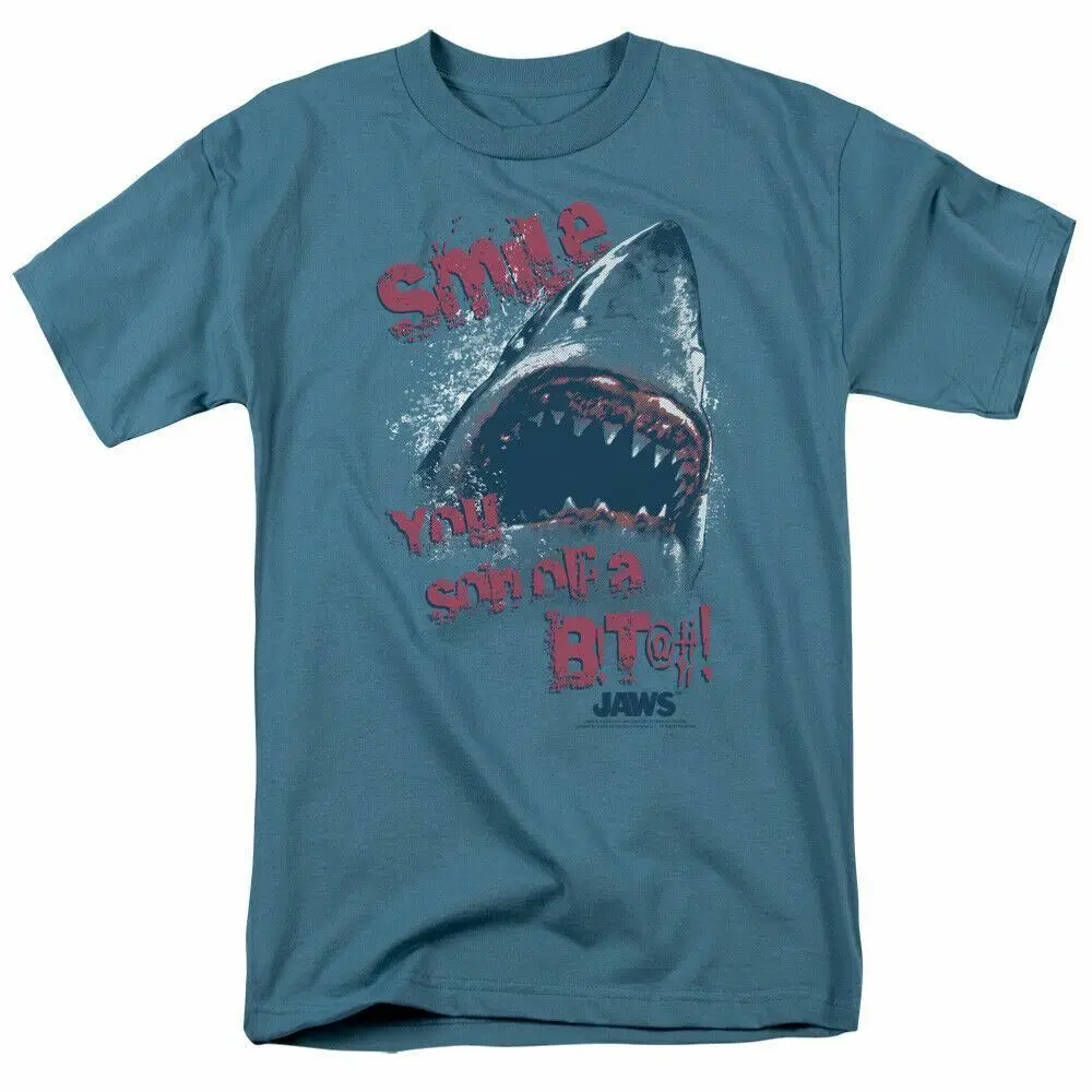 

Jaws Smile T Shirt Licensed Shark Movie Retro Tee Classic Fish New Slate