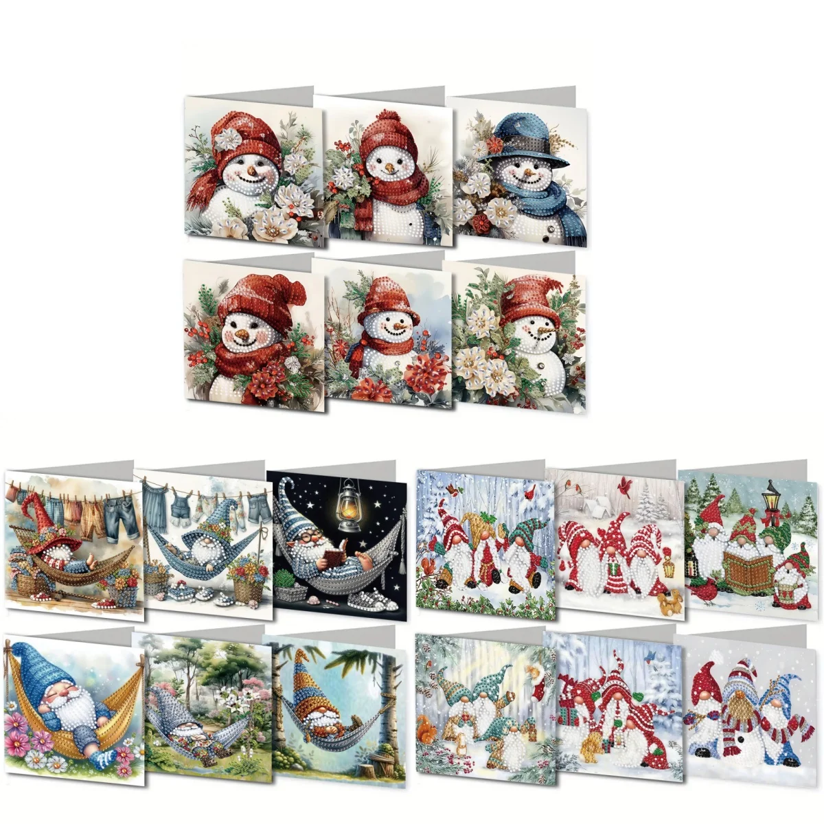 Ein Set mit 6 DIY-Grußkarten mit rautenbemalten Kunst-Weihnachtsmotiven, mit einzigartigen Designs, die Segen und Wünschen ausdrücken.
