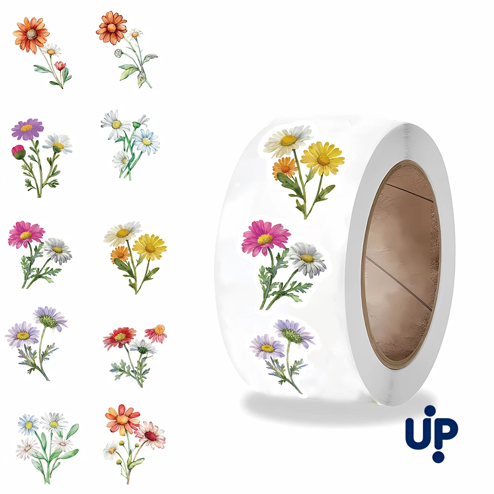 500PCS Daisy wildflowers Roll Stickers Colorful Cartoon Painted Flowers Scrapbooking Coffee Phone Art Picture Luggage Sticker