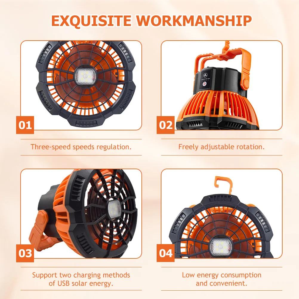 

Вентилятор для кемпинга на открытом воздухе с LED-подсветкой, USB-зарядкой, портативный фонарь для палатки с крючком для подвешивания, для походов и ночевок, LED-вентилятор для кемпинга