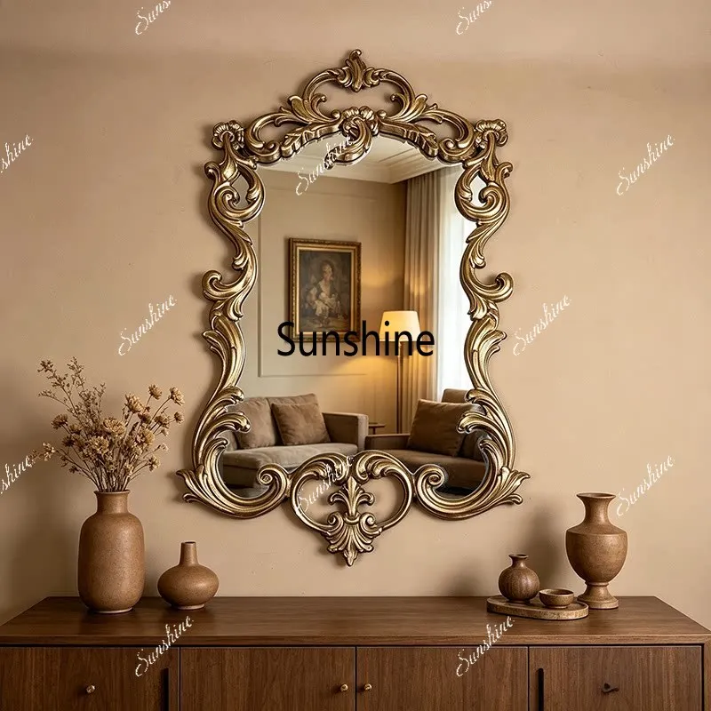 European light luxury wall carved decorative mirror household bedroom makeup mirror