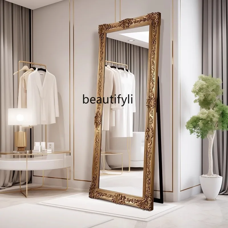 European full-length mirror, household French retro hand-carved floor mirror, medieval fitting mirror