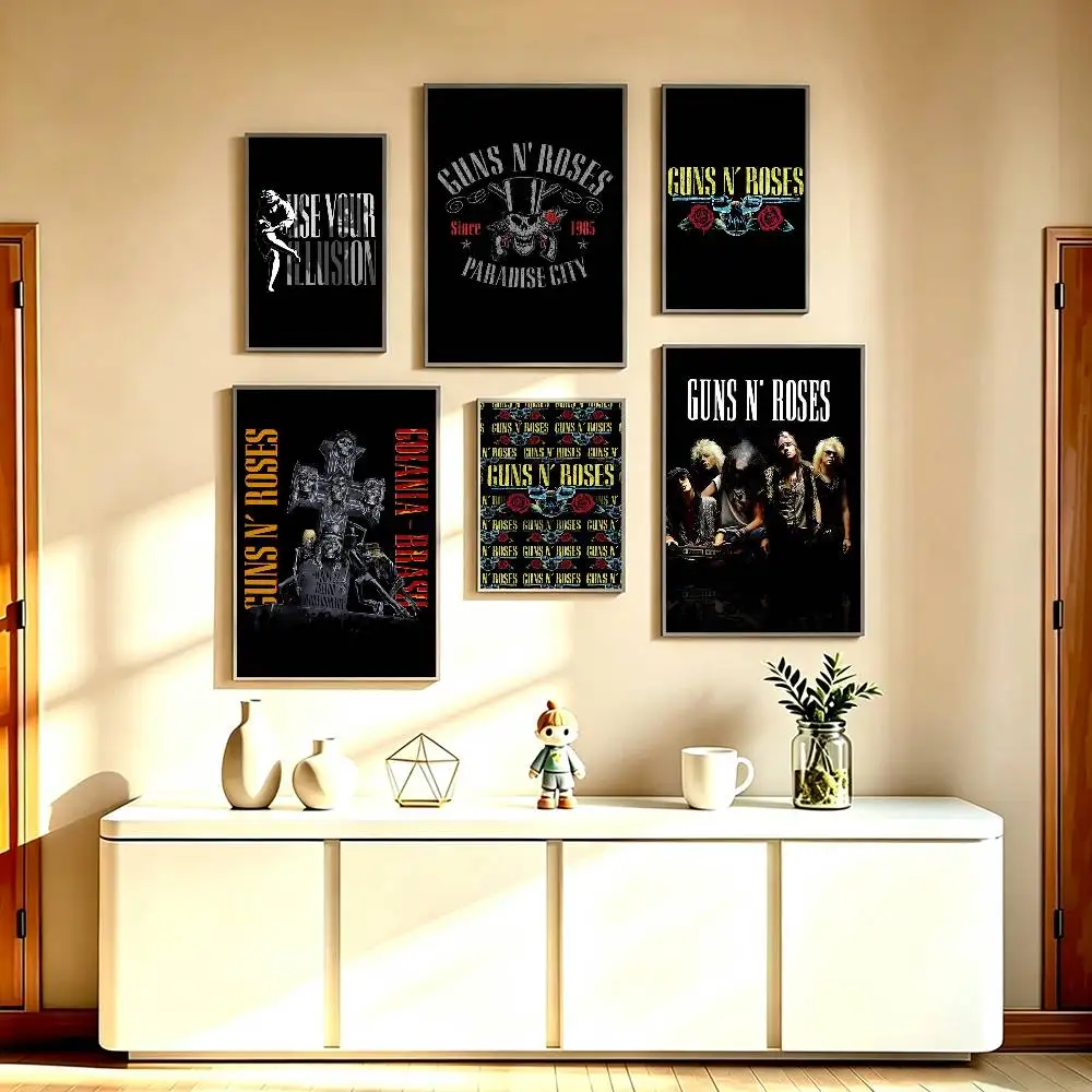 Rock Band Guns N Rose-s Poster Waterproof Wall Art Sticker For Bar Living Room Vintage Decor High Quality Print Gift