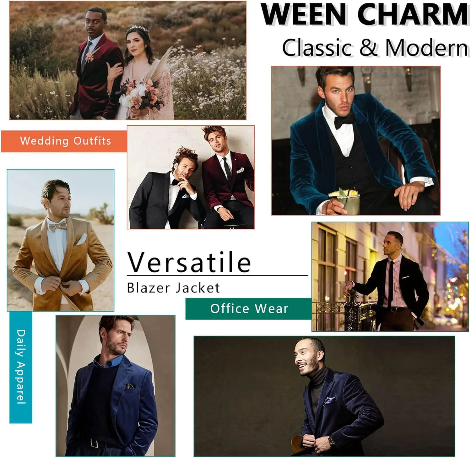 Ween Charm Velvet For Men Slim Fit One Button Sport Coat Tuxedo For Prom Wedding Party Dinner