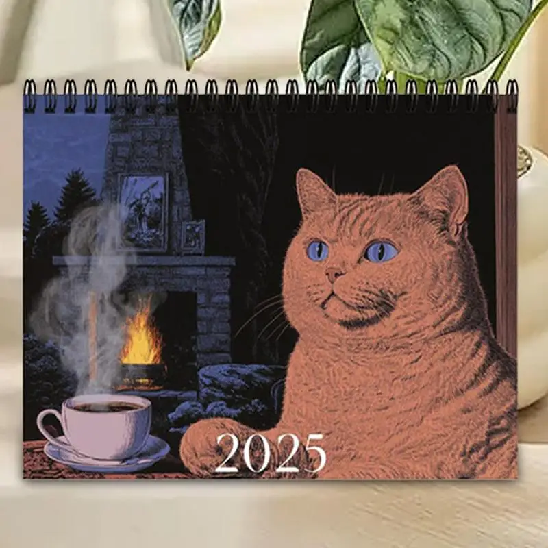 تقويم القهوة والقط 2025 تقويم لطيف للحيوانات الأليفة المضحك للقطط مخطط يومي أسبوعي شهري 2025 تقاويم حائط سهلة التخطيط للمكتب