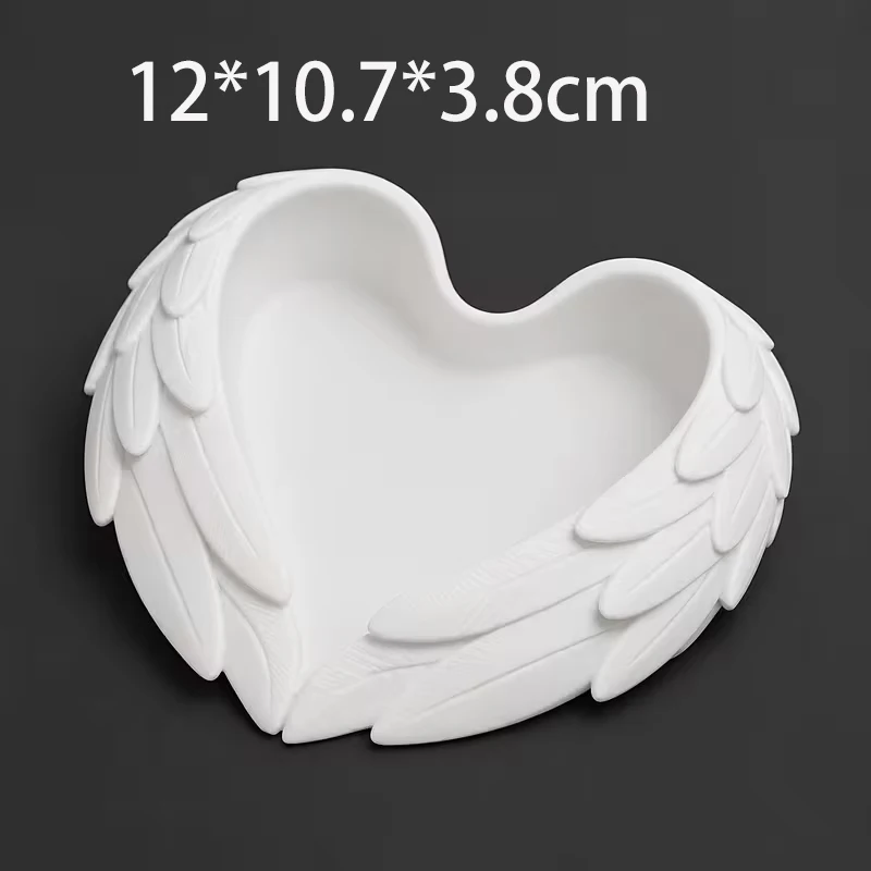 Angel Wing Heart Shaped Jewelry Tray 3D Printed Ornament White Trinket Holder for Rings Earrings Necklace Vanity Dresser Storage
