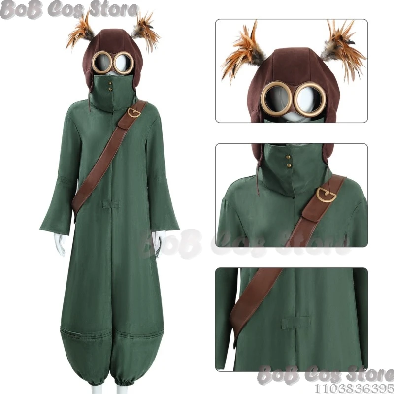 Low Jumpsuit Little Game Cossplay Nightmares Costume 3 Men Women Cos Prop Hat Glasses Green Suit  Holloween Party Roleplay Set