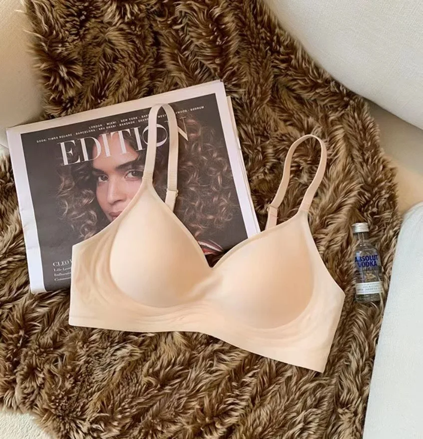 Intimo senza anelli in acciaio con sensazione nuda senza traccia per donna Seni piccoli raccolti, supporto morbido, reggiseno traspirante e anti-cedimento