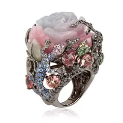 Hot Sale Peony Tree Vine Stone Lizard Creative Chic Wind Flower Girl Ring Jewelry