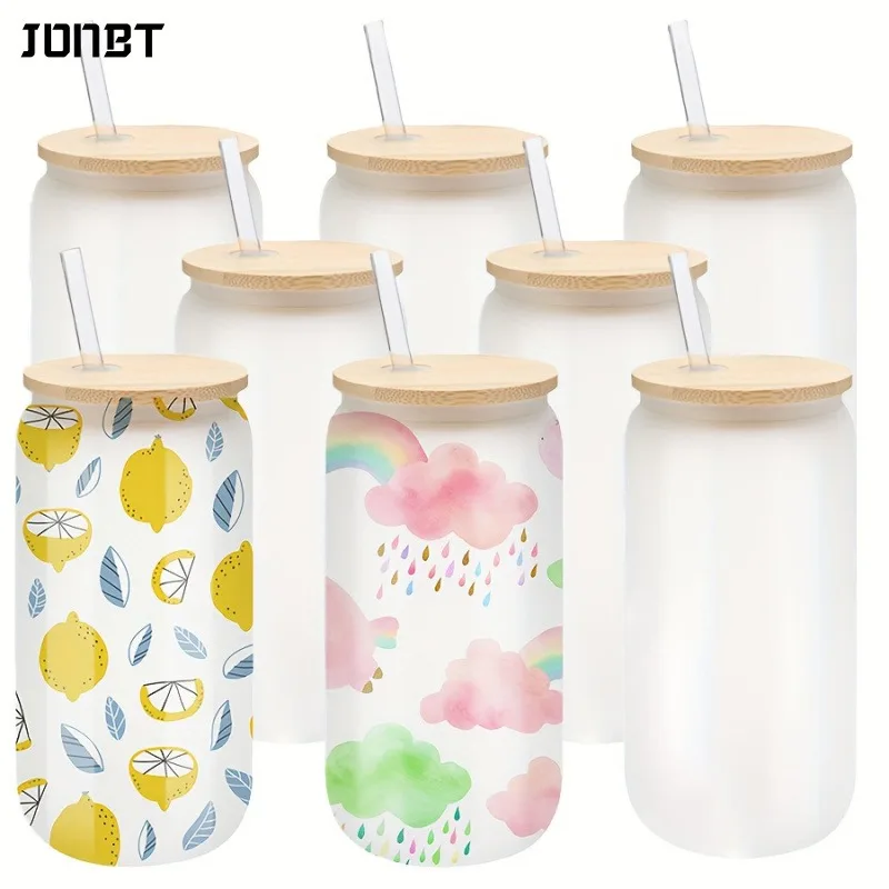 

8PCS 16oz Frosted and Clear Plastic Water Bottles Durable, Reusable, Portable DIY Drinkware Iced Coffee Cups Straw Juice Bottles