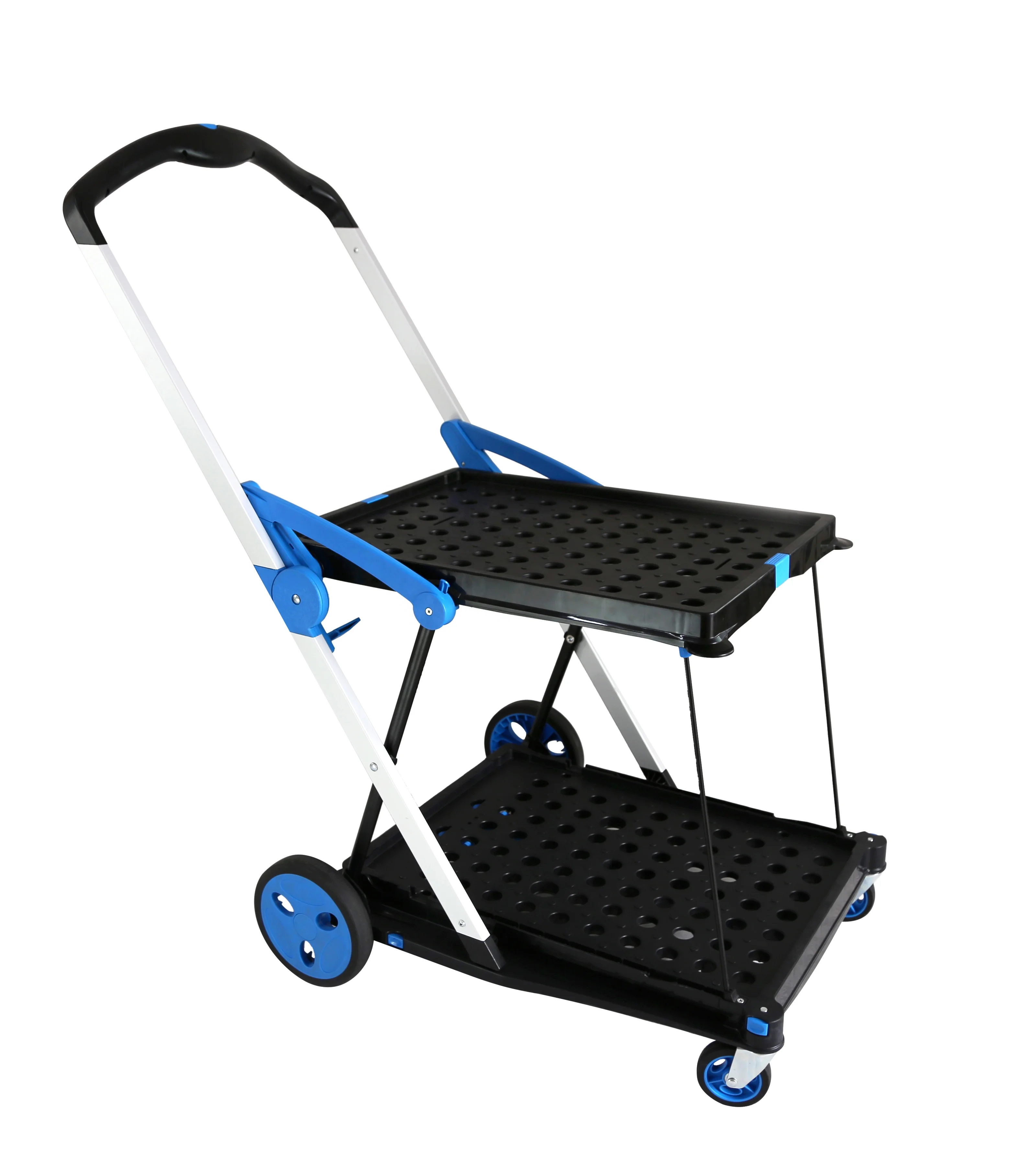 

New Double-decker Folding Cart Lightweight Aluminum Trolley Shopping Hand Cart